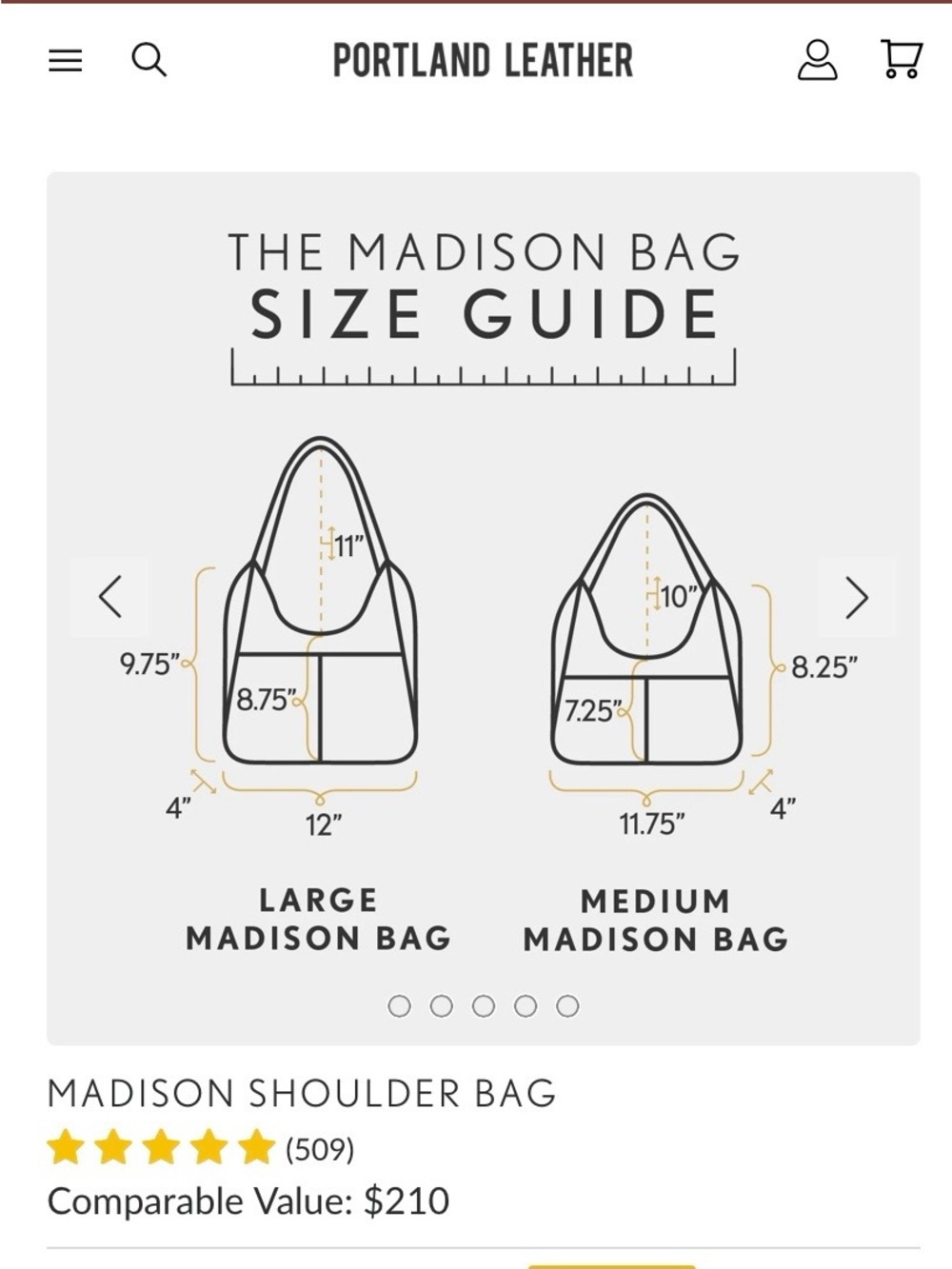 PORTLAND LEATHER COMPANY MEDIUM MADISON SHOULDER BAG IN NUTMEG - Picture 9 of 14